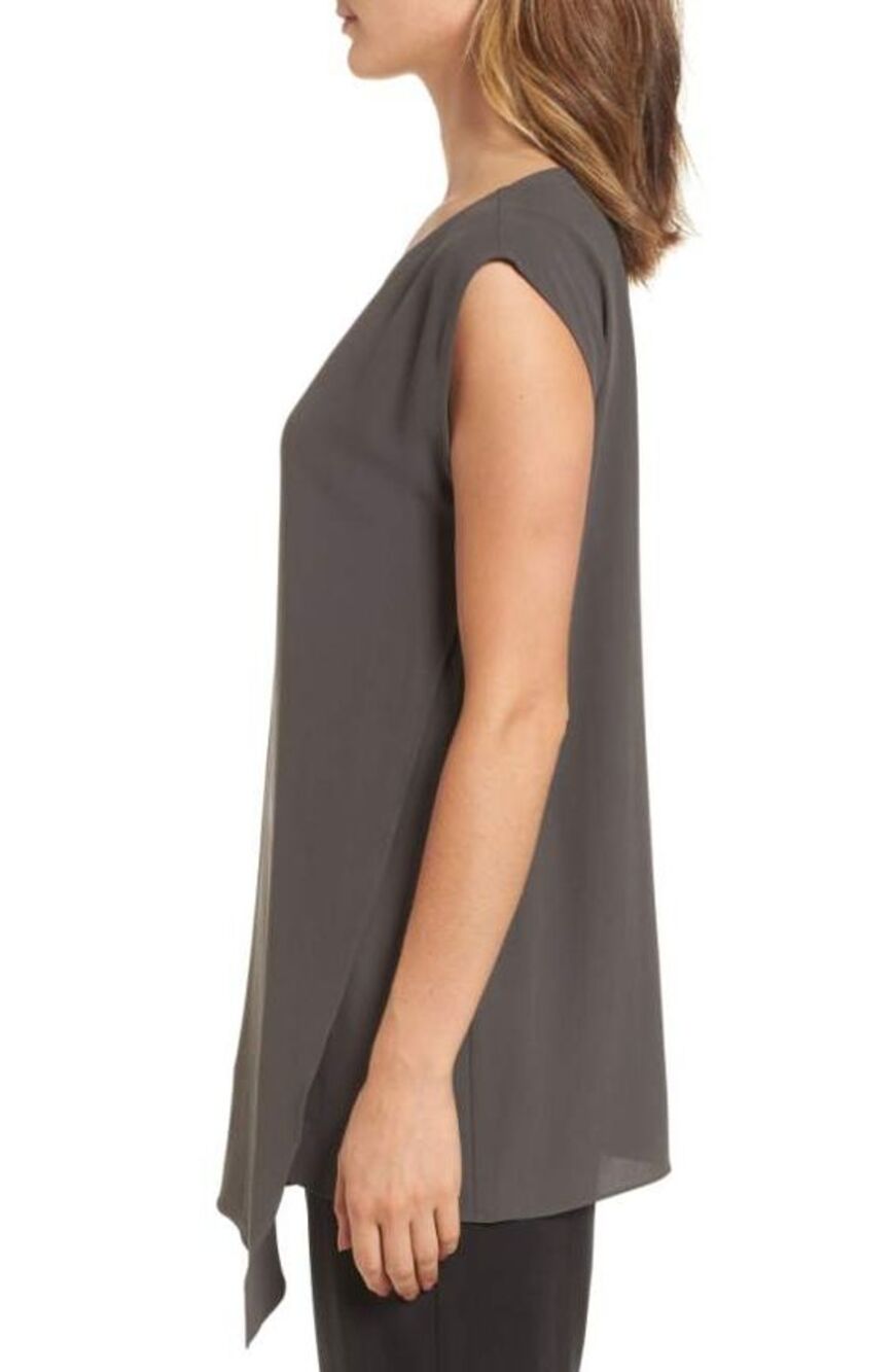 Eileen Fisher Tunic Asymmetrical Silk Cap Sleeves Small Petite